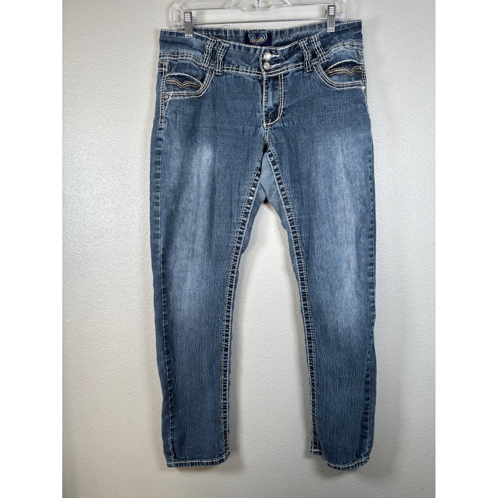 ANGELS Y2K Juniors Blue Embellished Pocket Denim Jeans Pants Size 17‎ Low Rise